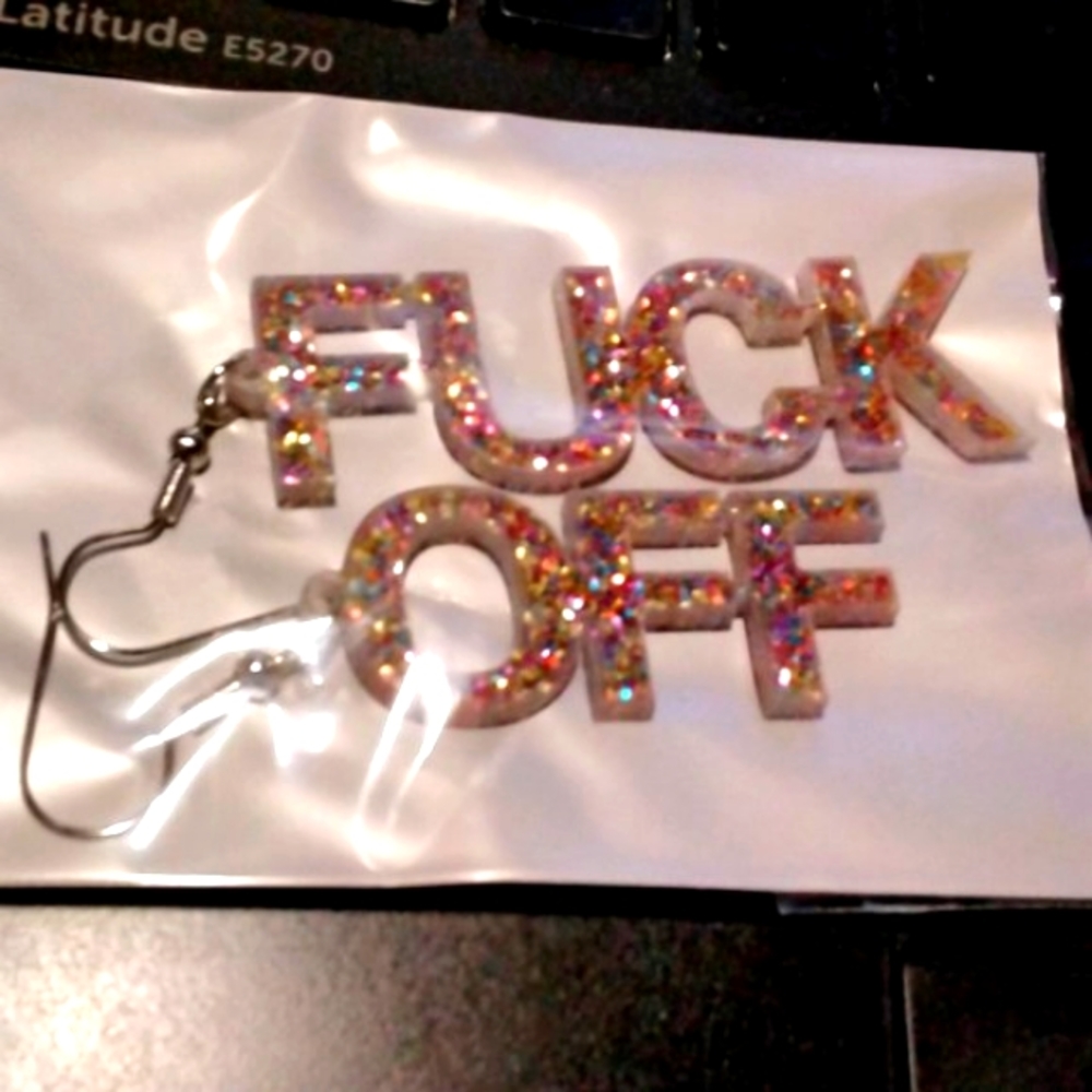 NEW!! "FU CK" "OFF" Earrings!! BOLD STATEMENT EXPLICIT SWEAR WORDS! Savage Rebel